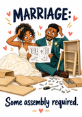 Funny wedding card assembly front – A5 portrait cartoon design