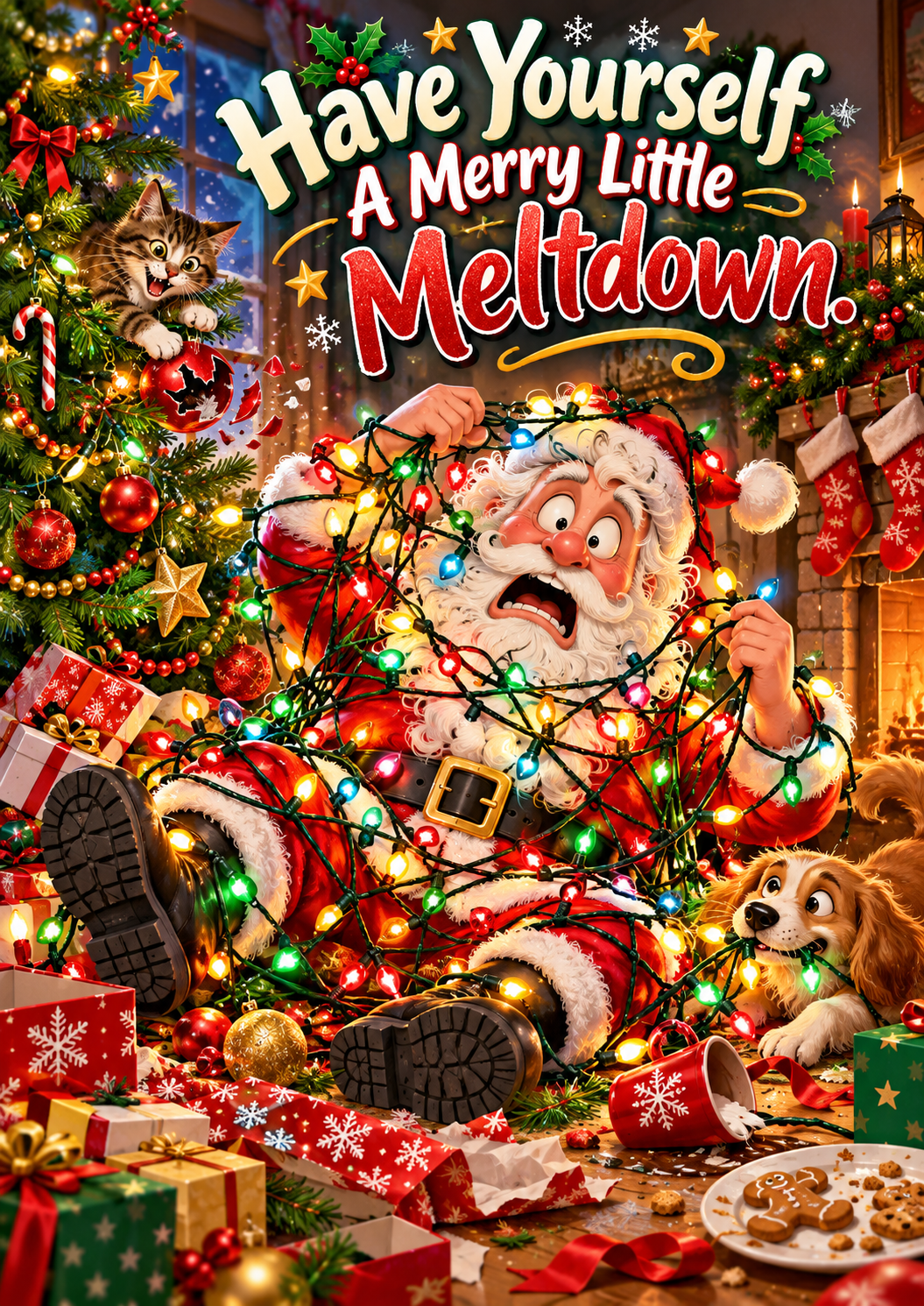 Funny merry little meltdown Christmas card front