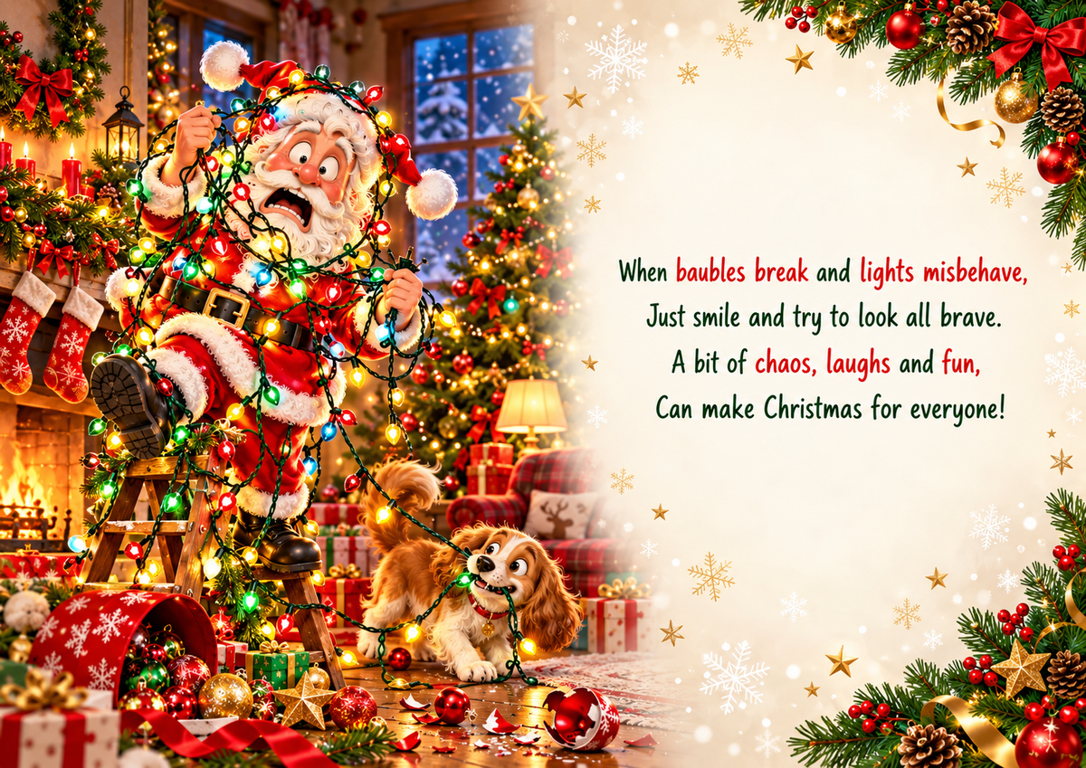 Funny merry little meltdown Christmas card inside spread