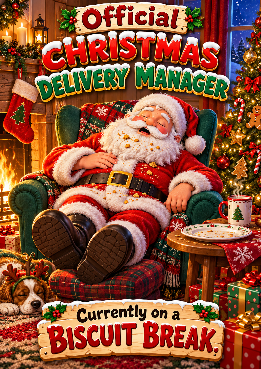Funny Santa biscuit break Christmas card front