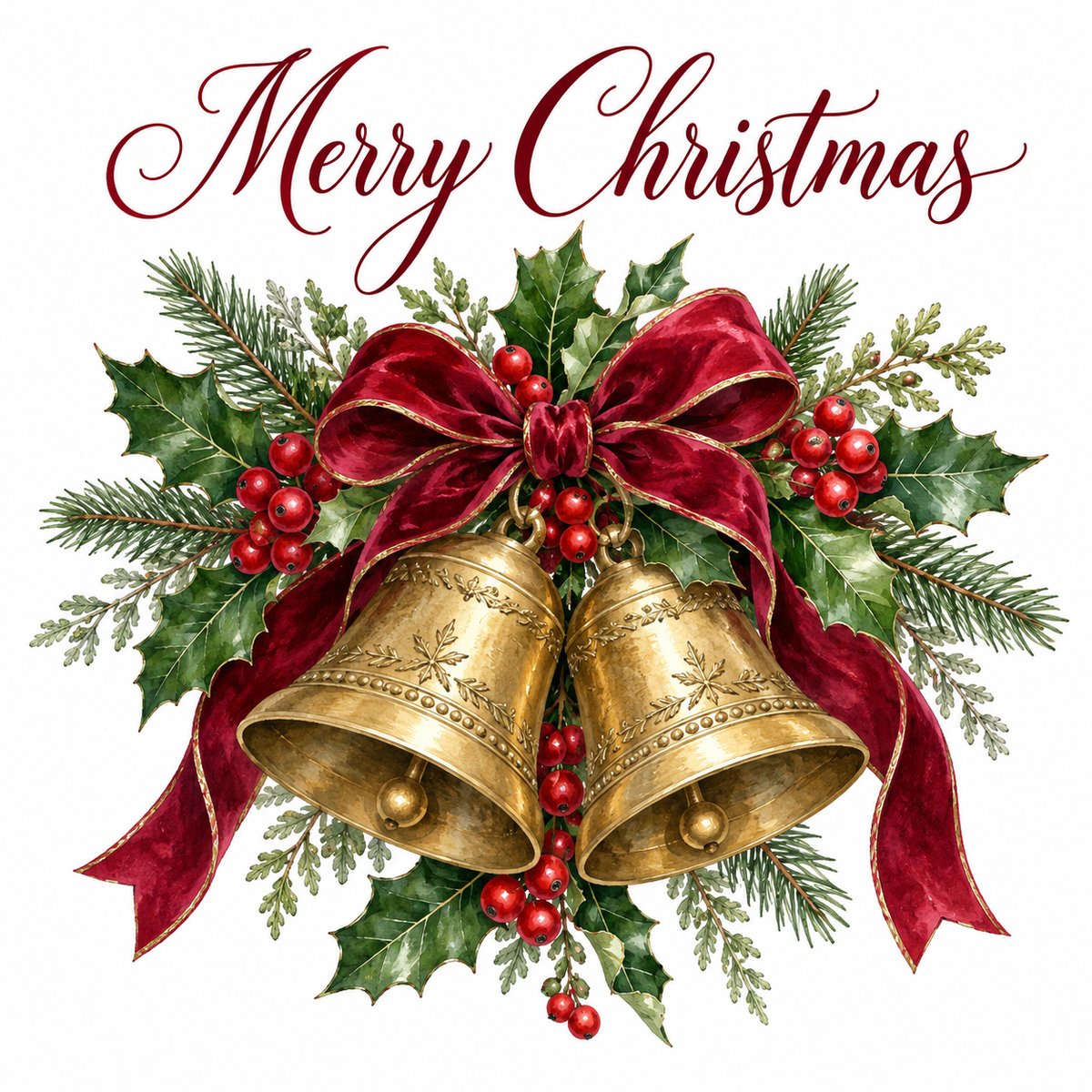 Traditional bells Christmas card front – 6 x 6 inch square design
