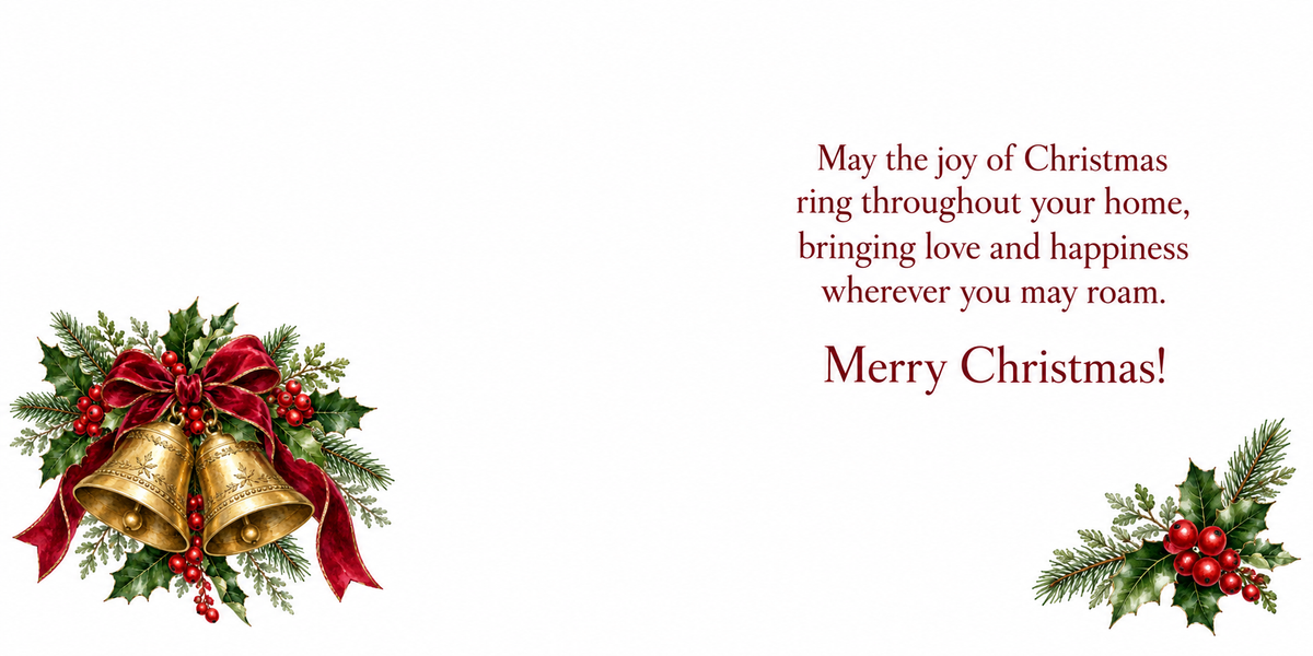 Traditional bells Christmas card inside – matching inside spread and Christmas verse