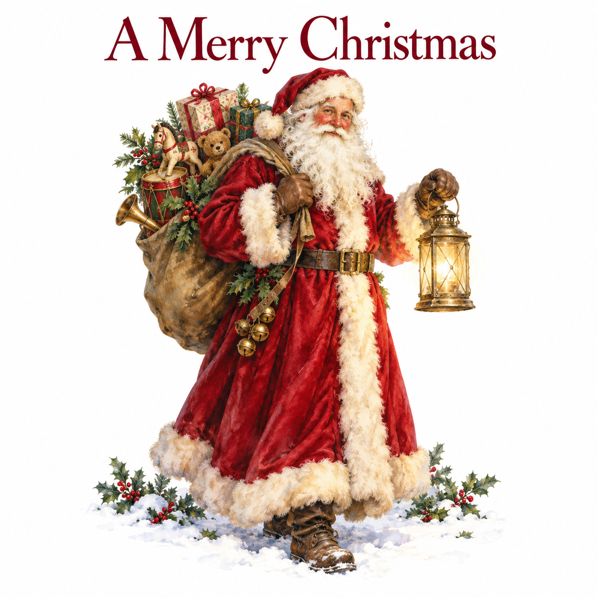 Traditional Father Christmas card front – 6 x 6 inch square design