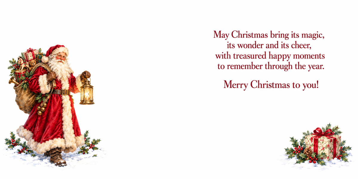 Traditional Father Christmas card inside – matching illustrated spread and Christmas verse