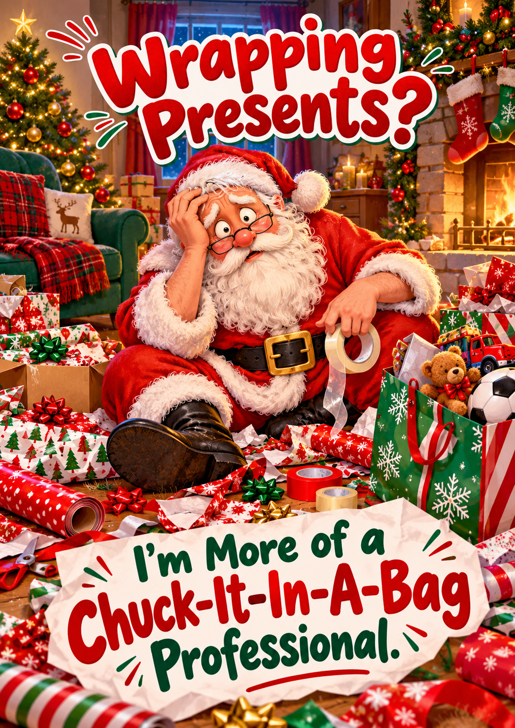 Funny wrapping presents Christmas card front